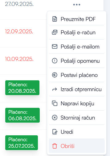 Obriši račun u izborniku