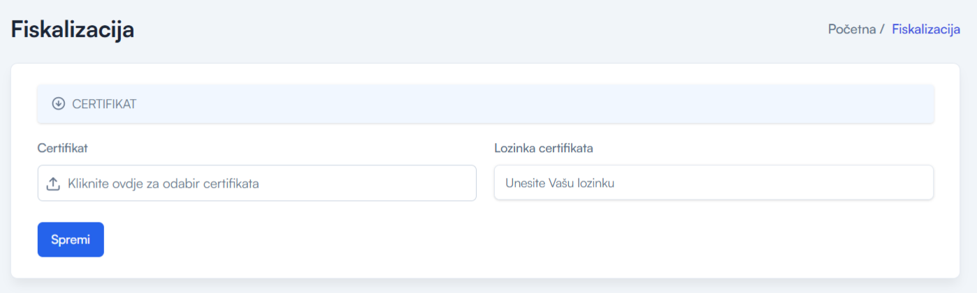 Učitavanje fiskalnog certifikata